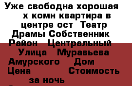 Уже свободна хорошая 2- х комн квартира в центре ост. Театр Драмы Собственник › Район ­ Центральный › Улица ­ Муравьева Амурского  › Дом ­ 25 › Цена ­ 1 600 › Стоимость за ночь ­ 1 600 › Стоимость за час ­ 100 - Хабаровский край, Хабаровск г. Недвижимость » Квартиры аренда посуточно   . Хабаровский край